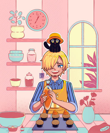 Sanji w/ cat Luffy